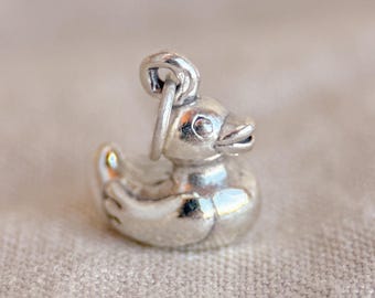 Sterling Silver Rubber Duck Charm Pendant, Playful Minimalist Jewelry, Gift for Her