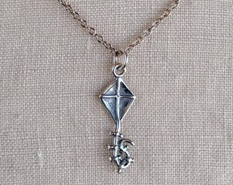 Sterling Silver Kite Charm Necklace, Playful Minimal Layering Jewelry, Gift for Her
