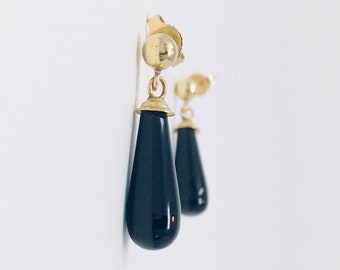 Onyx Earrings, 14k Gold Black Onyx Gemstone Teardrop Dangle Earrings, Gift for Women