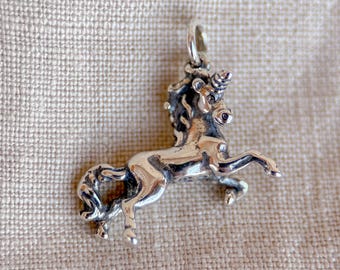 Sterling Silver Unicorn Charm Pendant, Fantasy Minimalist Jewelry, Gift for Her