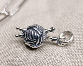 Sterling Silver Knitting Yarn Charm Pendant, Crafting Themed Minimalist Jewelry, Gift for Her