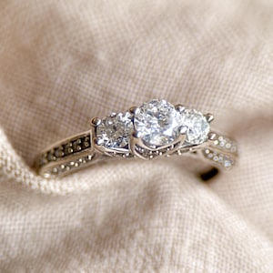Vintage 1990s Three Stone Diamond Engagement Ring, 14k White Gold - Timeless Sustainability • Vintage Jewelry