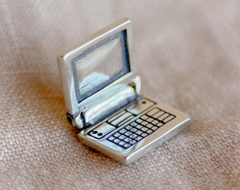 Sterling Silver Laptop Computer Charm Pendant, Tech and Creator Minimalist Jewelry, Gift for Her