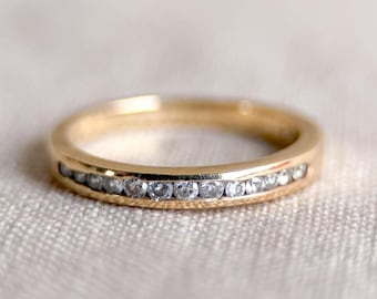 Vintage diamanten trouwring, 14k goud, rond geslepen kanaalset minimalistische ring, stapelband