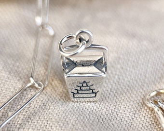 Chinese Takeout Pendant in Solid Sterling Silver, Miniature Food Themed Fine Jewelry Charms - Timeless, Sustainable, @JewelryOnRepeat