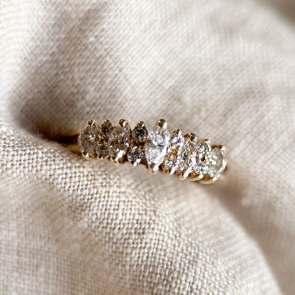 Vintage Diamond Pyramid Set Anniversary Band in 14k Gold, Retro Jewelry from the 1990s - Timeless, Sustainable, @JewelryOnRepeat