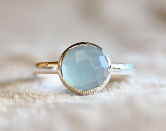 Blue Chalcedony Gemstone Ring in Sterling Silver - Timeless, Sustainable, @JewelryOnRepeat