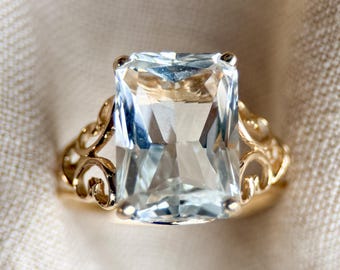 Vintage jaren 1990 topaas filigraan edelsteenring in 14 kt goud - tijdloze duurzaamheid • Vintage fijne sieraden
