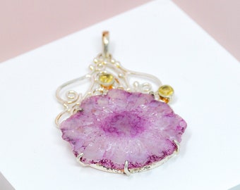 Sterling Silver Vintage Purple Quartz Pendant, Large Gemstone Pendant, Vintage Jewelry Gift for Women