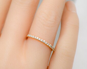 Minimalist Diamond Ring, 14k Gold Simple Diamond Wedding Band, Anniversary Gift for Women