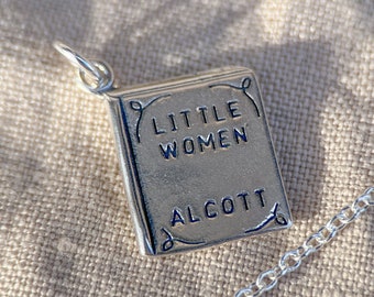 Pendentif petite femme en argent sterling, bijoux minimalistes sur le thème du livre, cadeau pour elle