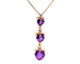 Vintage Amethyst Heart Pendant Necklace in 14k Gold, Vintage Jewelry from the 1990s - Timeless, Sustainable, @JewelryOnRepeat