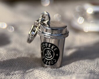 Sterling Silver Coffee To-go Cup Charm Pendant, Coffee Themed Minimalist Jewelry, Gift for Her