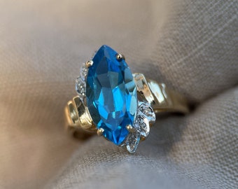 Vintage Blue Topaz Marquise Ring in 14k Gold, Retro Jewelry from the 1990s - Timeless, Sustainable, @JewelryOnRepeat