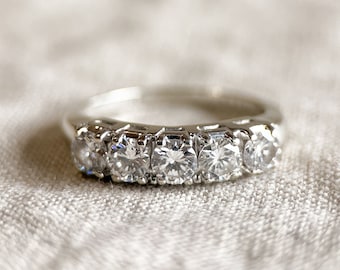 Vintage Diamond Five Stone Ring in 14k White Gold, Antique Jewelry from the 1950s - Timeless, Sustainable, @JewelryOnRepeat