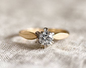 Vintage Diamond Solitaire Engagement Ring in 14k Gold, Antique Jewelry from the 1950s - Timeless, Sustainable, @JewelryOnRepeat