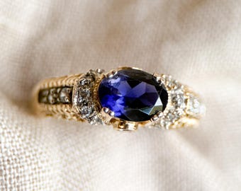 Vintage Blue Amethyst Gemstone Ring in 14k Gold, Antique Jewelry from the 1990s - Timeless, Sustainable, @JewelryOnRepeat
