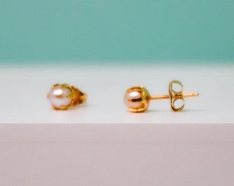 Pearl Stud Earrings, 14k Gold Classic Pearl Stud Earrings, Vintage Jewelry Gift for Women