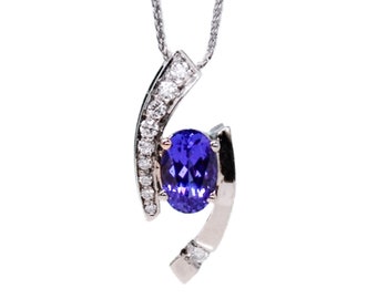 Vintage Tanzanite and Diamond Pendant Necklace in 14k White Gold, Vintage Jewelry from the 1990s - Timeless, Sustainable, @JewelryOnRepeat