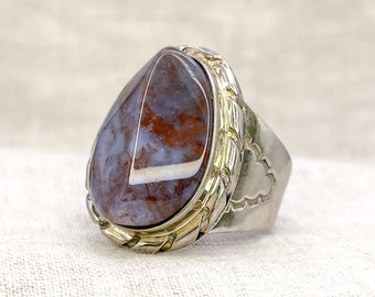 Vintage Agate Gemstone Ring in Sterling Silver, Retro Jewelry from the 60s, 70s, 80s, 90s - Timeless, Sustainable, @JewelryOnRepeat