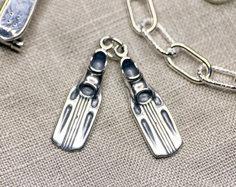 Scuba Diving Swim Fins Pendant in Solid Sterling Silver, Action Sports Themed Fine Jewelry Charms - Timeless, Sustainable, @JewelryOnRepeat