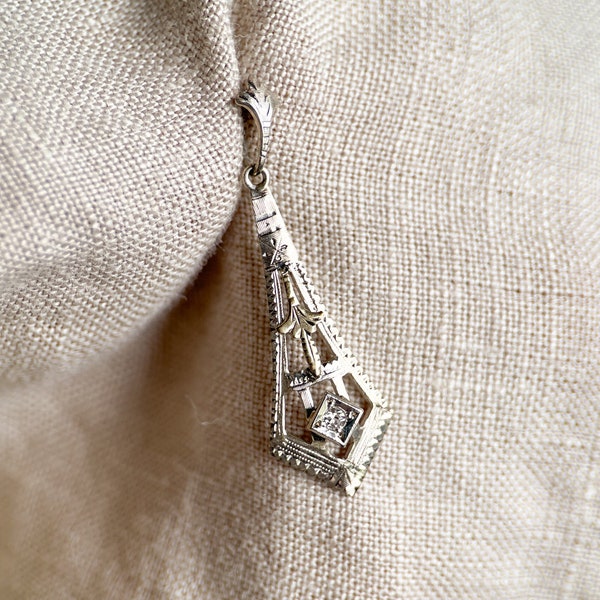 Vintage Diamond Pendant in 10k White Gold, Art Deco Jewelry from the 1920s - Timeless, Sustainable, @JewelryOnRepeat