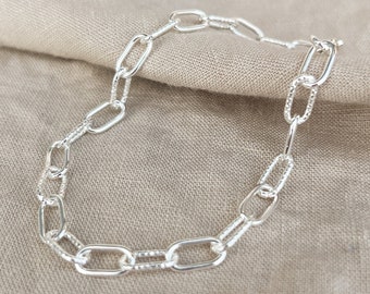 Chain Bracelet in Sterling Silver, Heavy Link Charm Bracelet