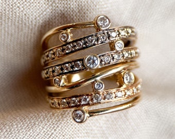 Vintage 1990s Diamond Statement Ring in 14k Gold - Timeless Sustainability • Vintage Fine Jewelry