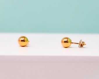 Gold Stud Earrings, 14k Gold Classic Bead Stud Earrings, Vintage Jewelry Gift for Women