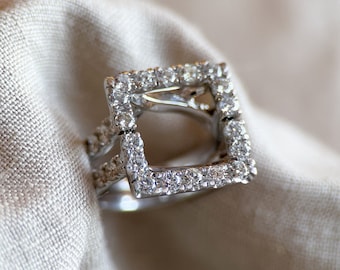 Vintage jaren 90 diamanten halo trouwring, 14k witgoud - tijdloze duurzaamheid • Vintage sieraden