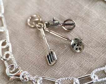 Sterling Silver Cooking Utensils Charm Pendant, Kitchen Themed Minimalist Jewelry, Gift for Her