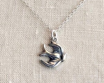 Sterling Silver Sparrow Bird Charm Necklace, Minimal Layering Jewelry, Gift for Her