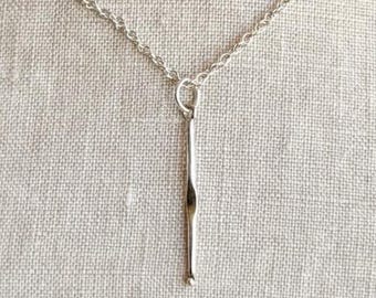Sterling Silver Crochet Hook Crafting Charm Necklace, Minimal Layering Jewelry, Gift for Her