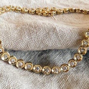 Vintage Diamond Tennis Bracelet, Round Cut, 18k Gold, 1990s Prong Enhancer Link Bracelet