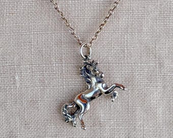 Sterling Silver Unicorn Charm Necklace, Fantasy Minimal Layering Jewelry, Gift for Her