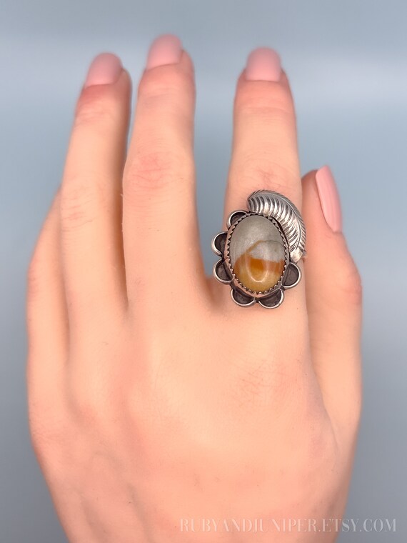 Vintage Jasper Gemstone Ring in Sterling Silver, … - image 3