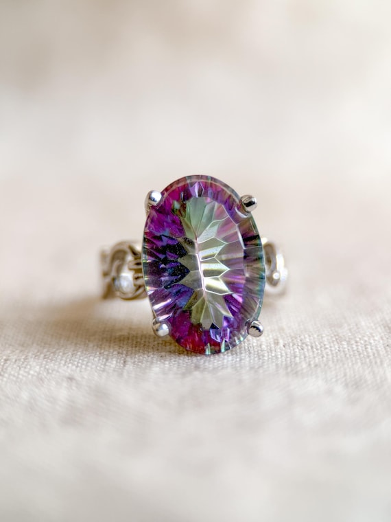 Vintage Sterling Silver Gemstone Statement Ring -… - image 2
