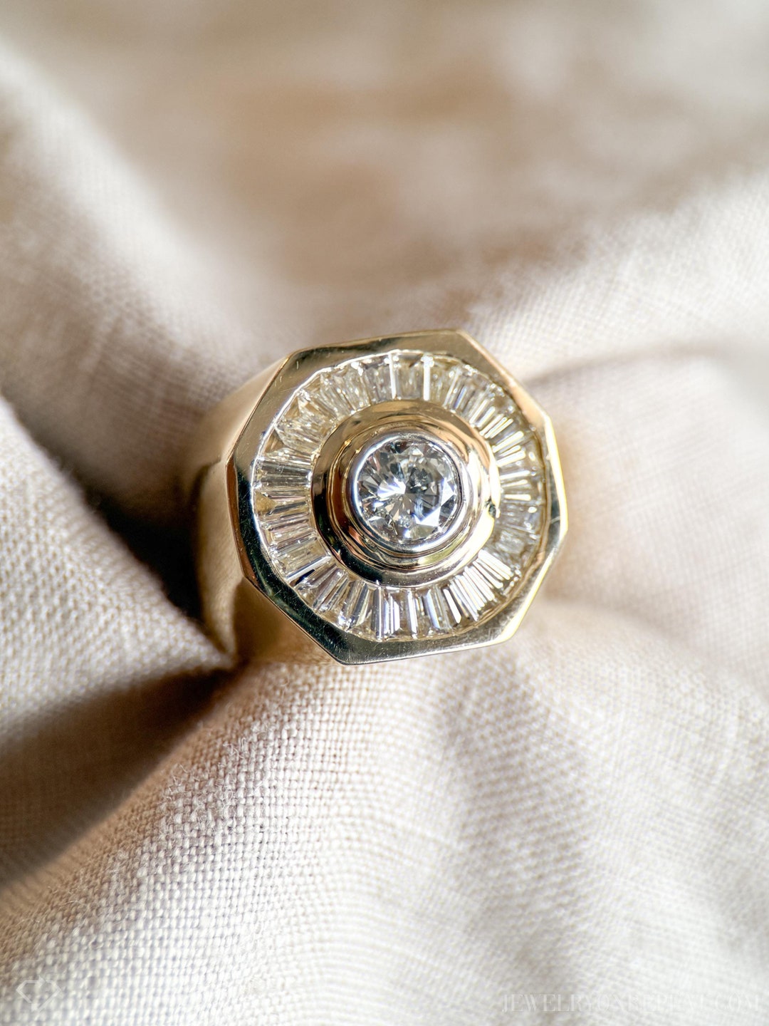 Vintage 1990s Bezel Halo Diamond Ring, 14k Gold - Timeless ...