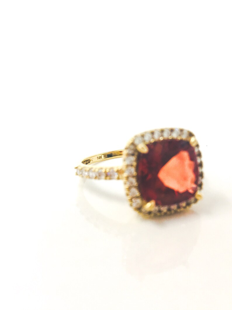 Orange Quartz Ring 14k Gold Cushion Orange Quartz Halo Etsy