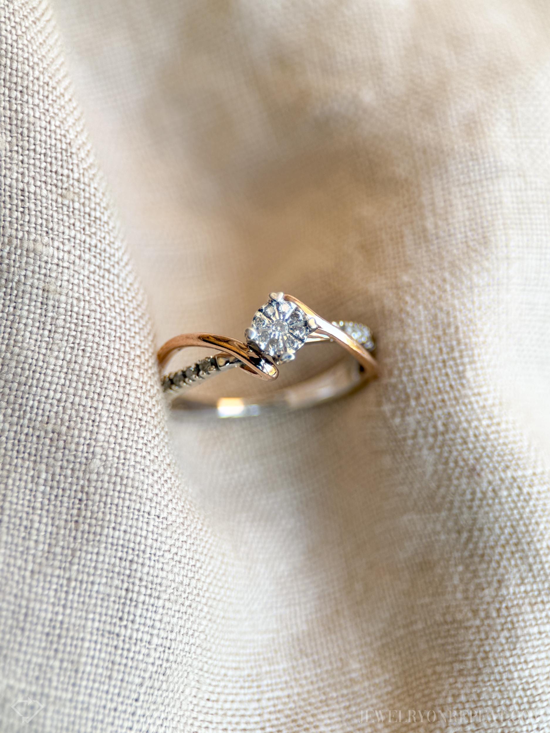 Vintage Diamond Engagement Ring, Round Cut, 10k White & Rose Gold ...