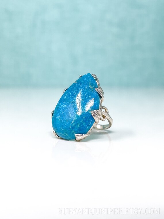 Vintage Chrysocolla Gemstone Ring in Sterling Sil… - image 3