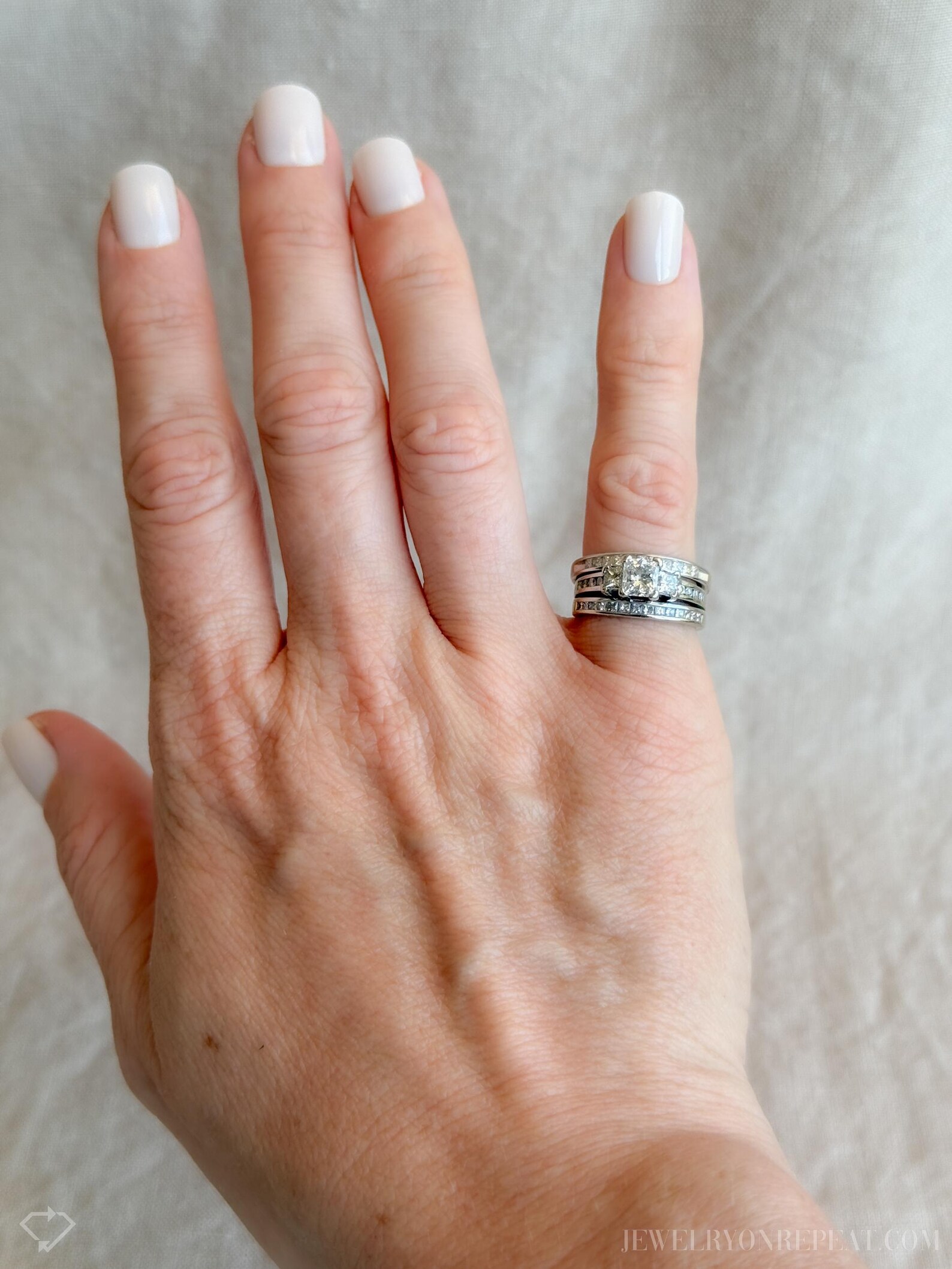 Vintage Diamond Engagement & Wedding Rings, Princess Cut, 14k White ...