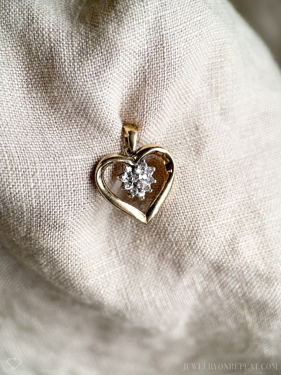 Vintage Diamond Heart Pendant in 10k Gold, Antiqu… - image 1