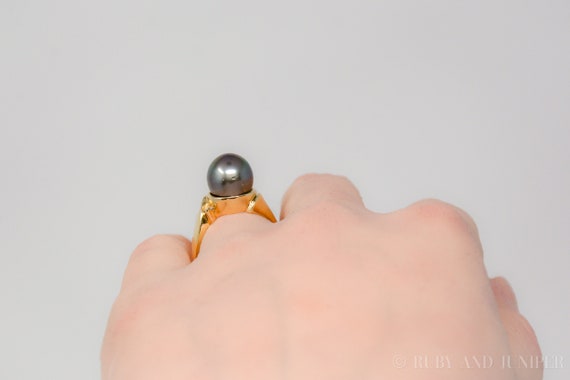 Vintage Black Pearl Ring in 14k Gold, Retro Jewel… - image 5