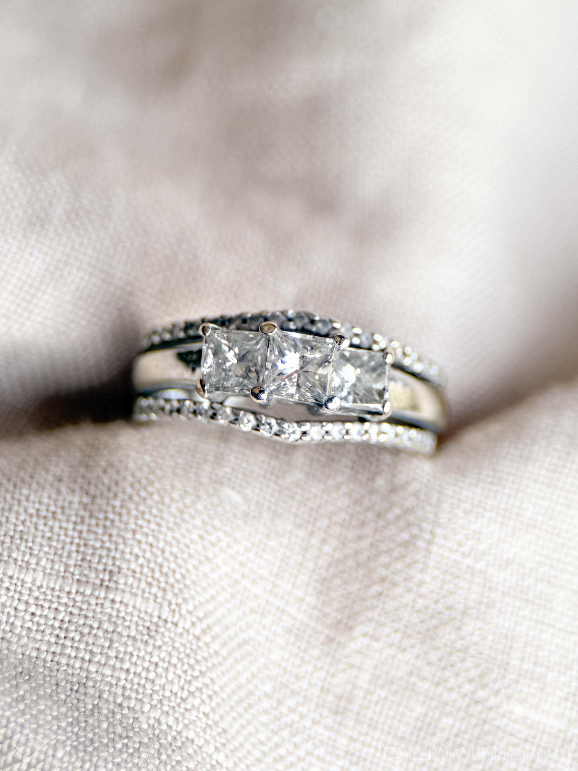 Vintage Diamond Engagement & Wedding Rings, Princess Cut, 14k White ...