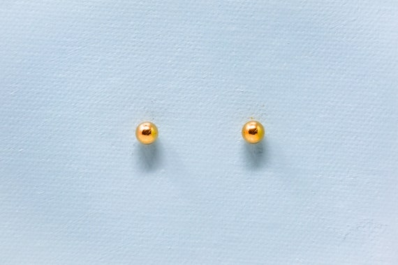 Vintage Gold Bead Stud Earrings in 14k Gold, Vint… - image 2