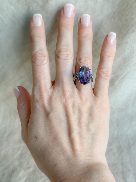 Vintage Sterling Silver Gemstone Statement Ring -… - image 7