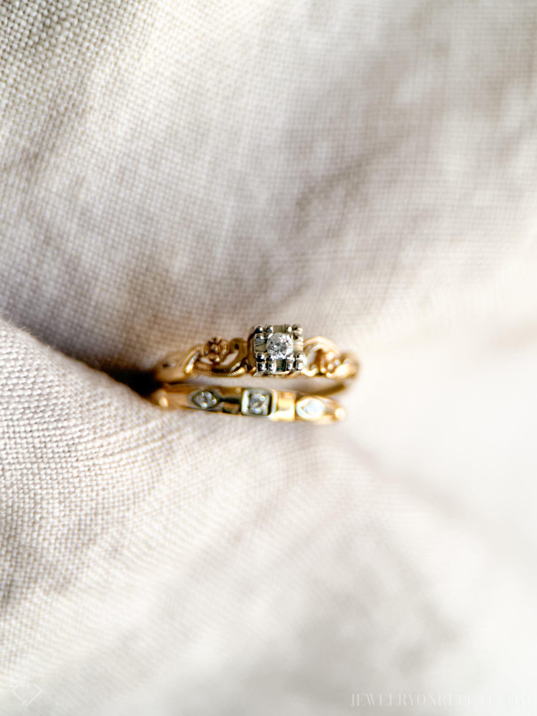 Vintage Art Deco Diamond Bridal Set, Engagement Ring and Wedding Band ...