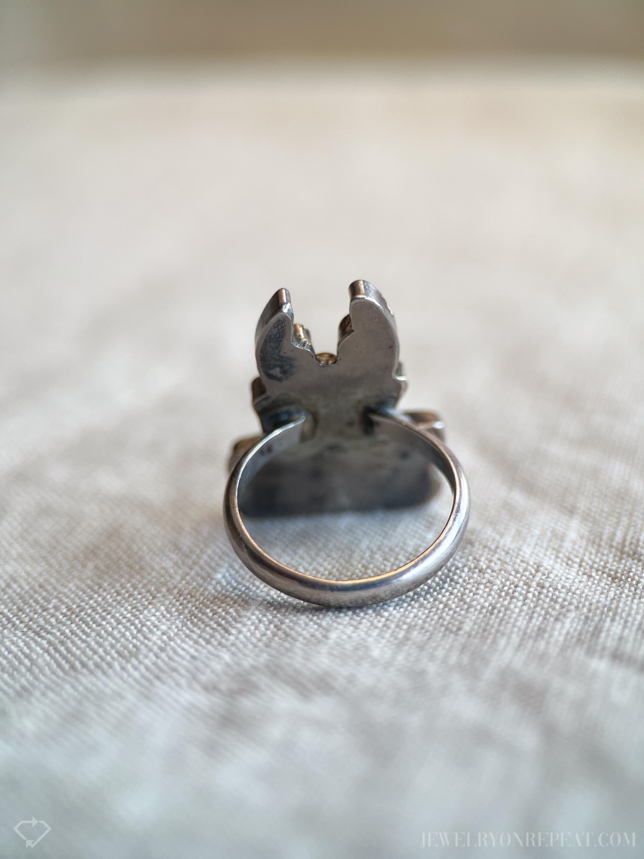 Vintage Tribal Gemstone Ring in Sterling Silver, Retro