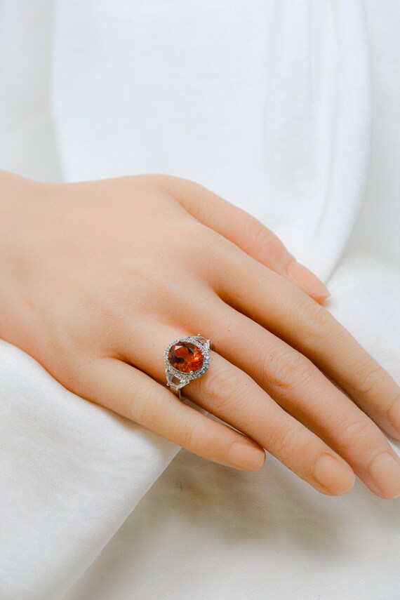 Citrine Ring, Sterling Silver Oval Citrine Halo Ge